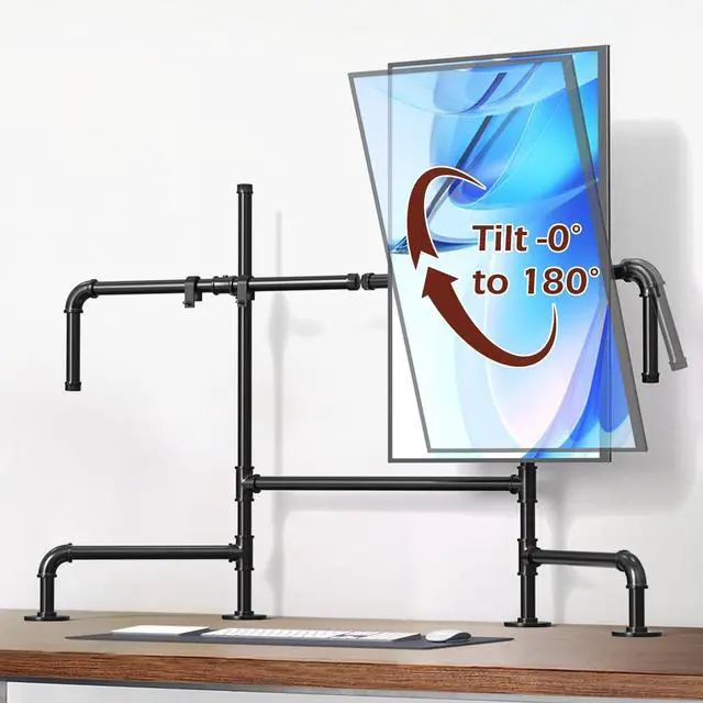 Alt view image 2 of 5 - Adjustable Dual Monitor Stand, Ergonomic Computer Monitor Holder, Free Standing Desk Mount for 13-30 Inch Screens, Monitor Arm with Cable Management, Black