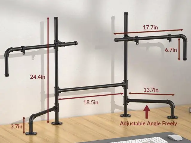 Alt view image 5 of 5 - Adjustable Dual Monitor Stand, Ergonomic Computer Monitor Holder, Free Standing Desk Mount for 13-30 Inch Screens, Monitor Arm with Cable Management, Black