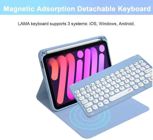 Alt view image 3 of 5 - NUWONAYA Keyboard Case with Mouse for iPad 11-inch (A16 2025)/iPad 10th Generation, Slim Candy Round Key Keyboard Case with Detachable Bluetooth Keyboard and Pencil Holder,Light Purple