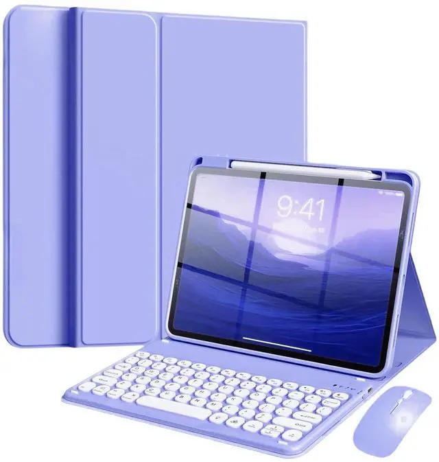 Main image of NUWONAYA Keyboard Case with Mouse for iPad 11-inch (A16 2025)/iPad 10th Generation, Slim Candy Round Key Keyboard Case with Detachable Bluetooth Keyboard and Pencil Holder,Light Purple