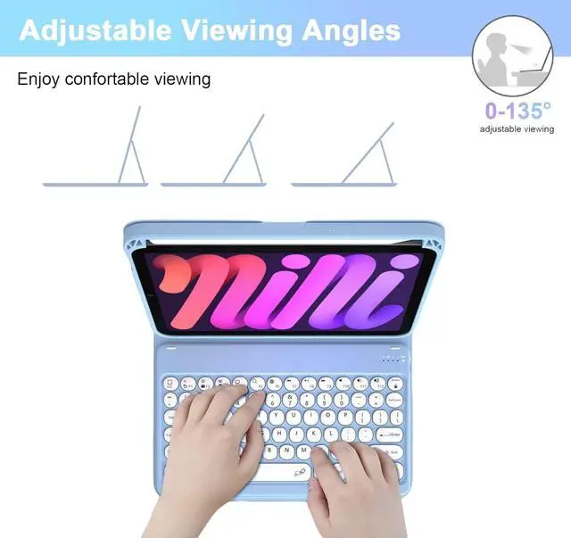Alt view image 4 of 5 - NUWONAYA Keyboard Case with Mouse for iPad 11-inch (A16 2025)/iPad 10th Generation, Slim Candy Round Key Keyboard Case with Detachable Bluetooth Keyboard and Pencil Holder,Light Purple