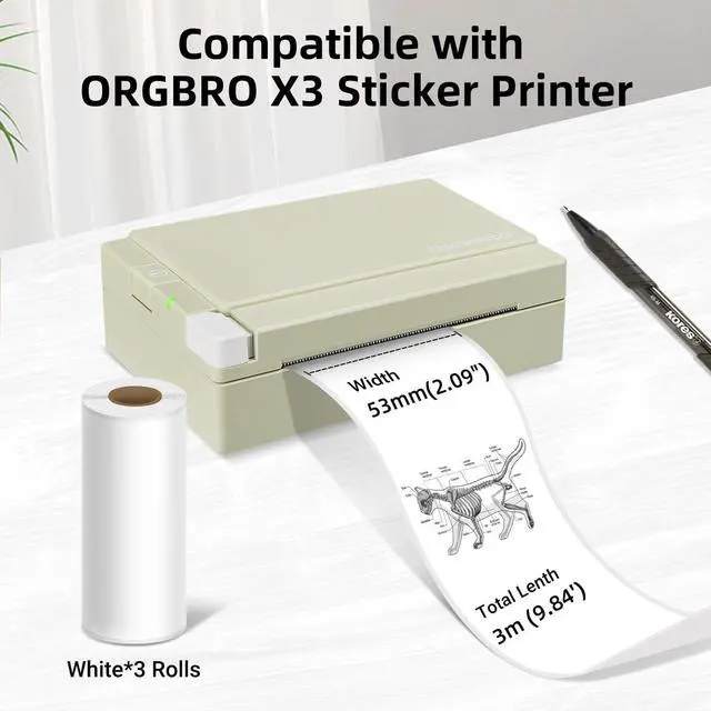 Alt view image 4 of 5 - ORGBRO X3 Sticker Printer with 3 Rolls White Thermal Paper, Bluetooth Thermal Printer Support 2-3 Inch Printing Width, 57mm x 3m Thermal Paper for Study Notes, Plan Journal, Photo