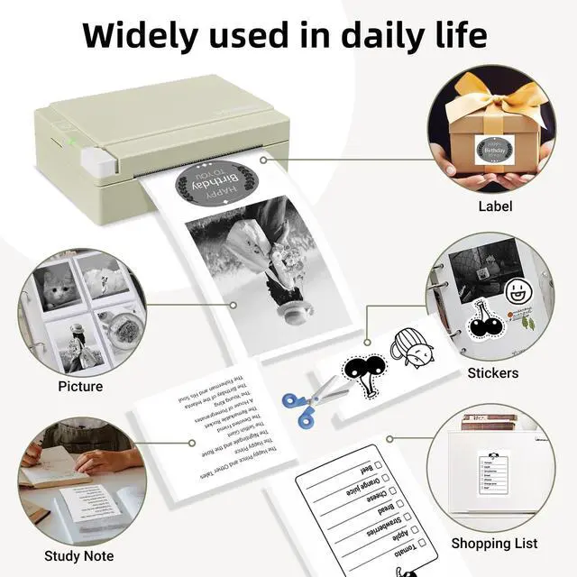 Alt view image 5 of 5 - ORGBRO X3 Sticker Printer with 3 Rolls White Thermal Paper, Bluetooth Thermal Printer Support 2-3 Inch Printing Width, 57mm x 3m Thermal Paper for Study Notes, Plan Journal, Photo