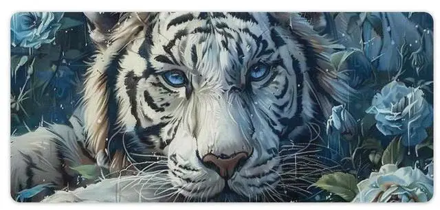 Main image of PailailaiNest Large Mouse Pad Mousepad White Tiger Flower Blue Animal Anime Mouse Pad Big Desk Mat Computer Mouse Mat for Keyboard Non-Slip Base 40x90cm