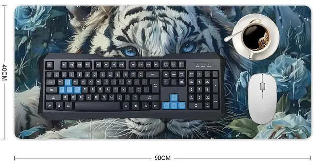 Alt view image 2 of 5 - PailailaiNest Large Mouse Pad Mousepad White Tiger Flower Blue Animal Anime Mouse Pad Big Desk Mat Computer Mouse Mat for Keyboard Non-Slip Base 40x90cm