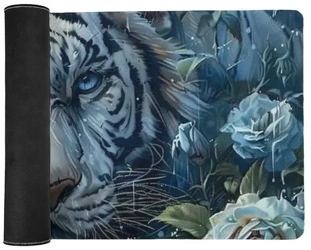 Alt view image 3 of 5 - PailailaiNest Large Mouse Pad Mousepad White Tiger Flower Blue Animal Anime Mouse Pad Big Desk Mat Computer Mouse Mat for Keyboard Non-Slip Base 40x90cm