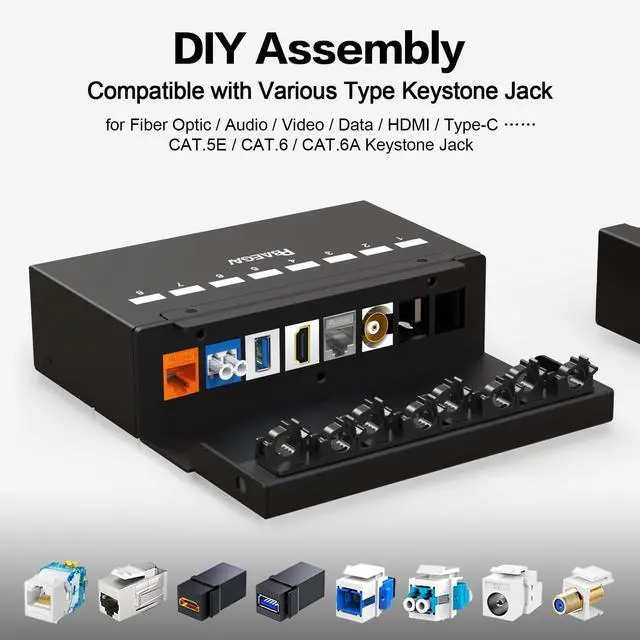Alt view image 4 of 5 - PBAEGAV 8 Port Blank Patch Panel 1U UTP&STP Compatible with LC/SC/ST/FC/USB/HDMI Keystone Jack for Desk Mount Home Ethernet Termination Box (1U 8 Port Blank Patch Panel)