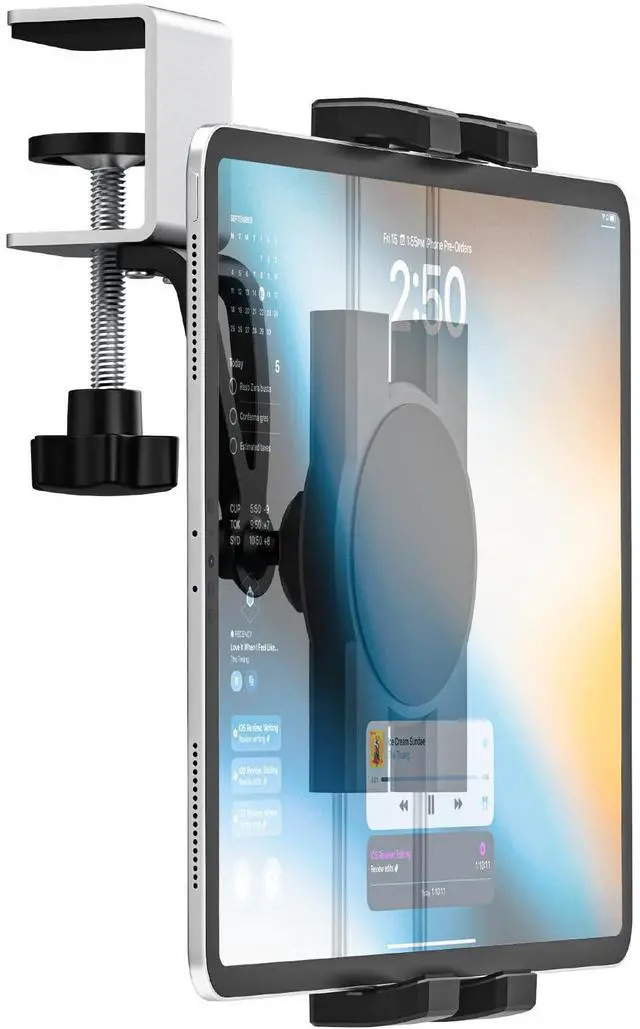 Main image of Phichy Kitchen Cabinet Tablet Mount Holder for 4.7"-13" Phone & iPad - Under Counter Tablet Holder Stand with Metal Clamp for Desk Shelf, Compatible iPad Pro/Air/Mini, Galaxy Tabs, iPhone, Tablets