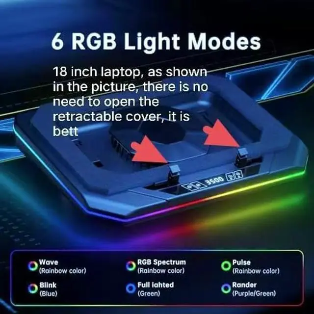 Alt view image 4 of 5 - Cooling Pad for Msi Stealth 16 18 14 AI Studio 18 HX AI,A16 AI+, A18 AI+ 15M GS75 GS76 GS77 (Katana 15 17 A17 A15 GF76 GF66) Gaming Laptop,Cooler with Powerful Turbo Fan, RGB Light Mode,Touch Start