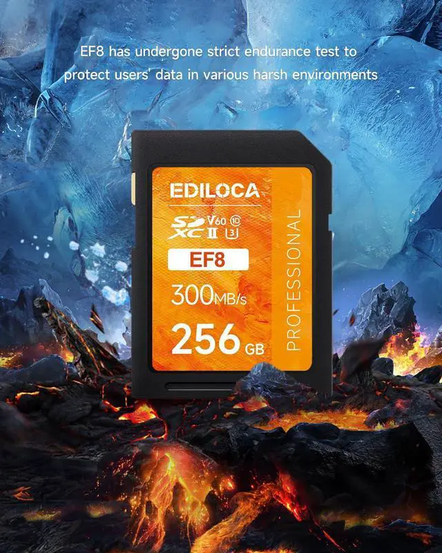 Alt view image 3 of 5 - 256GB UHS-II SD Card V60 Memory Cards for Professional Camera 4K/6K Video - 300MB/s Read, 160MB/s Write, Shockproof & Waterproof High-Speed Storage, U3 Class 10 Compatible with Canon (EF8)