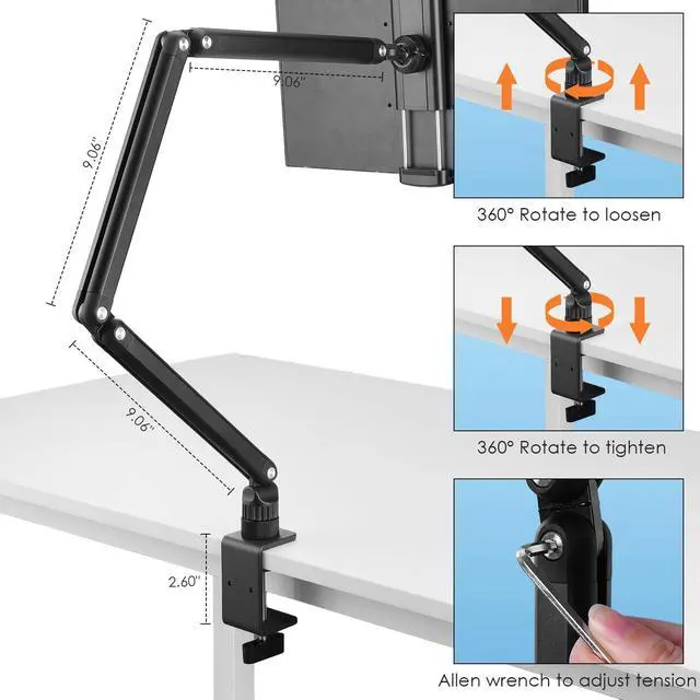 Alt view image 4 of 5 - Tablet Stand Holder for ipad,Kindle,Portable Monitor Stand Holder 15.6'' Max,Foldable Tablet Mount Arm for ipad with 360degRotate Base,Fits for Cell Phone,Kindle,Tabs 12.9'' Max