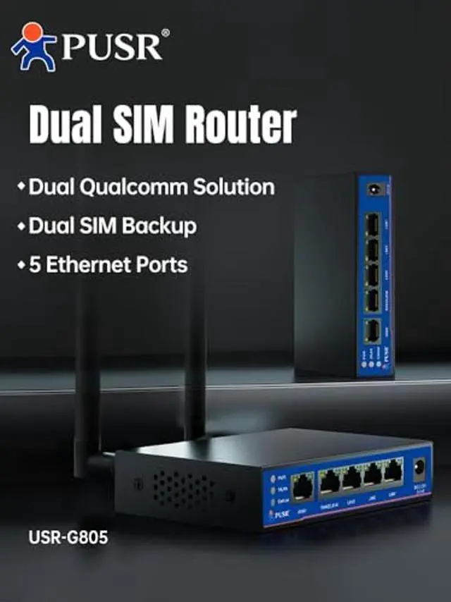 Alt view image 3 of 5 - PUSR Global Band Dual SIM Industrial LTE Cat4 Cellular Router with 5 Ethernet Ports Dual WAN Rich VPN Repeater USR-G805s-G