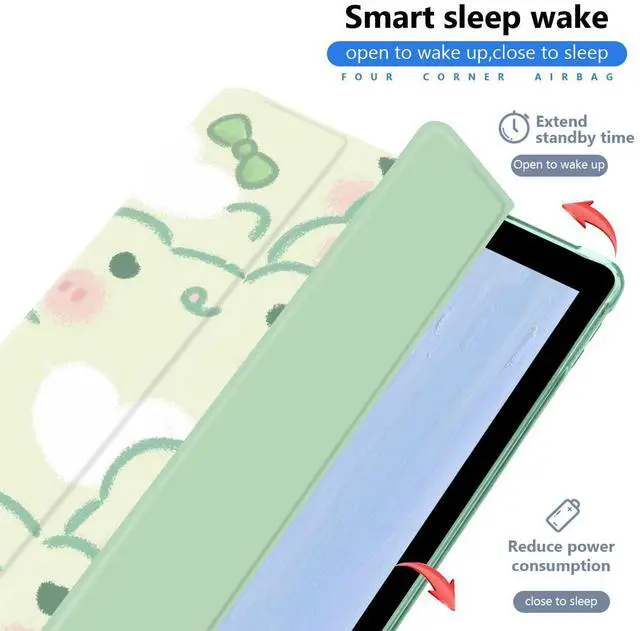 Alt view image 2 of 5 - JOYLAND Cute Frog Pad Case for iPad Mini 4/iPad Mini 5 7.9 Inch, Green TPU Smart Stand Back Cover with Pencil Holder, Auto Wake/Sleep Foldable Four-Corner Shockproof Protective Case