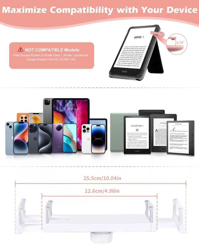 Alt view image 3 of 5 - QIWAS Gooseneck Tablet Holder for Kindle Reading in Bed with Remote Page Turner, Lazy Arm Stand for Kindle Accessories Paperwhite Colorsoft Scribe, Ereader Accessory with Clicker Page Turner (Pink)