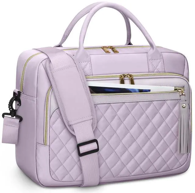 Main image of RAINSMORE Laptop Bag 17.3 Inch Briefcase for Women Waterproof Computer Messenger Shoulder Bags Large Laptop Case for Work Business Office Travel College, Grey Purple