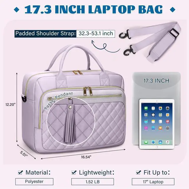 Alt view image 2 of 5 - RAINSMORE Laptop Bag 17.3 Inch Briefcase for Women Waterproof Computer Messenger Shoulder Bags Large Laptop Case for Work Business Office Travel College, Grey Purple