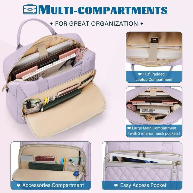 Alt view image 3 of 5 - RAINSMORE Laptop Bag 17.3 Inch Briefcase for Women Waterproof Computer Messenger Shoulder Bags Large Laptop Case for Work Business Office Travel College, Grey Purple