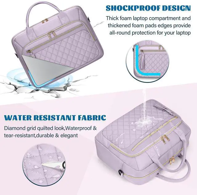 Alt view image 4 of 5 - RAINSMORE Laptop Bag 17.3 Inch Briefcase for Women Waterproof Computer Messenger Shoulder Bags Large Laptop Case for Work Business Office Travel College, Grey Purple