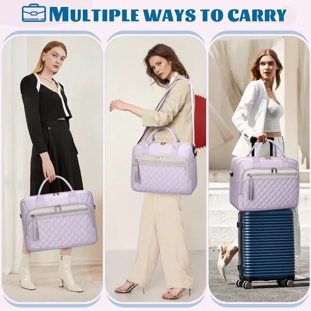 Alt view image 5 of 5 - RAINSMORE Laptop Bag 17.3 Inch Briefcase for Women Waterproof Computer Messenger Shoulder Bags Large Laptop Case for Work Business Office Travel College, Grey Purple