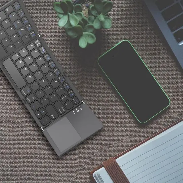 Alt view image 5 of 5 - ROCK&ROWN Foldable Bluetooth Keyboard, Pocket Size Portable Wireless Keyboard with Touchpad for Mac OS,Android, Windows, Linux, PC, Tablet, with Rechargeable Li-ion Battery-Dark Gray