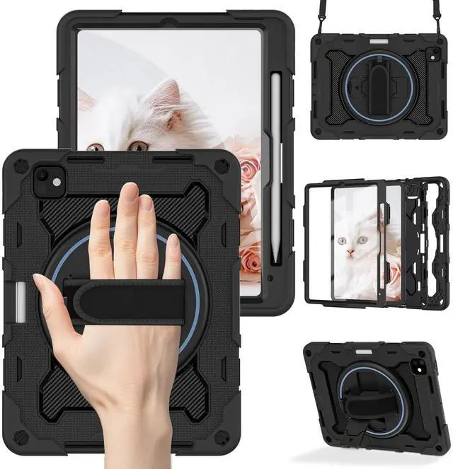 Main image of ROSROME for 2024 iPad Pro 11 Inch Case M4 5th Generation for Kids (Model A2836, A2837, A3006) with HD Screen Protector, Shoulder Strap, 360 Stand, Hand Strap, Pen Holder|15ft Drop Protection|
