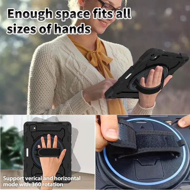 Alt view image 3 of 5 - ROSROME for 2024 iPad Pro 11 Inch Case M4 5th Generation for Kids (Model A2836, A2837, A3006) with HD Screen Protector, Shoulder Strap, 360 Stand, Hand Strap, Pen Holder|15ft Drop Protection|