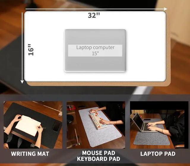 Alt view image 4 of 5 - RENMTURE Double Thickened Felt Mouse Pad, Large Desk Mat, Big Cork Mouse mat, Large Mouse Pad for Gaming, Writing Pad, Desktop Accessories, Office Home Desktop Decoration (Light Gray, 32"x16")