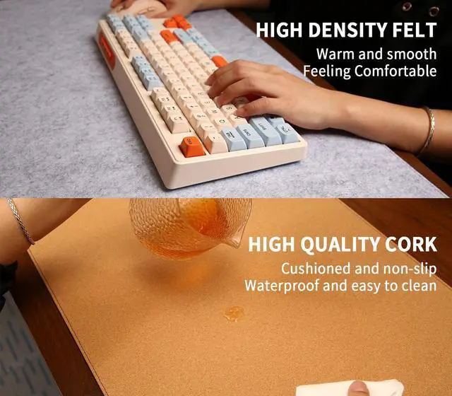 Alt view image 3 of 5 - RENMTURE Double Thickened Felt Mouse Pad, Large Desk Mat, Big Cork Mouse mat, Large Mouse Pad for Gaming, Writing Pad, Desktop Accessories, Office Home Desktop Decoration (Light Gray, 32"x16")