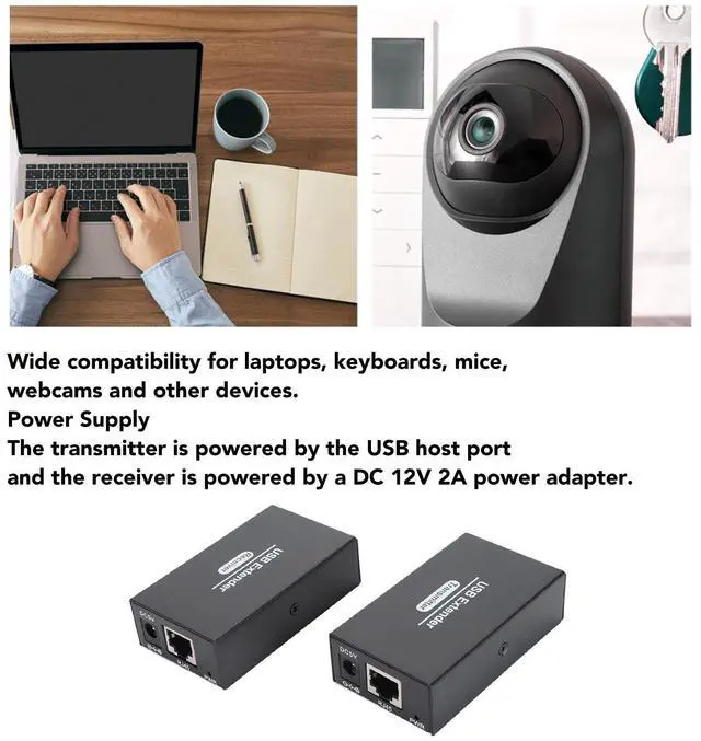 Alt view image 3 of 5 - USB Extender Ethernet RJ45 LAN Extension, Transmit 120m/394ft Over Single Ethernet Cat5e 6 7 Up to 480Mbps with 4 USB 2.0 Hub, for for OS X for Android for Linux (US Plug)