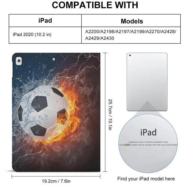 Alt view image 2 of 5 - Niapessel for iPad 9th Generation Case/for iPad Air 5th Generation Case/for iPad Pro 11 Inch, Soccer Ball Fire Water Print with Pencil Holder & Stand (TPU Leather)