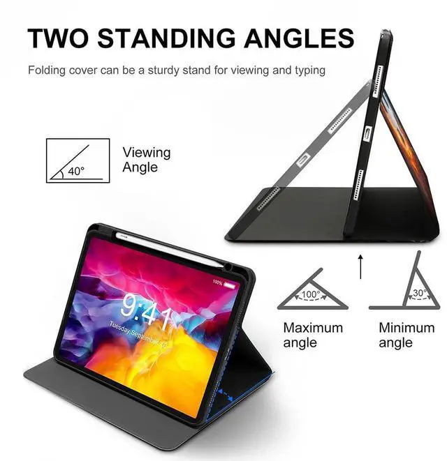 Alt view image 5 of 5 - Niapessel for iPad 9th Generation Case/for iPad Air 5th Generation Case/for iPad Pro 11 Inch, Soccer Ball Fire Water Print with Pencil Holder & Stand (TPU Leather)