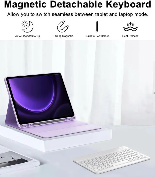 Alt view image 3 of 5 - Keyboard Case for Samsung Galaxy S9 FE 10.9 Inch & S9 11 Inch Case with Keypad, Galaxy Tablet S9FE 2023 Key Board with Pen Holder, Detachable Multi-Function Smart Cover, Long Battery Life Purple