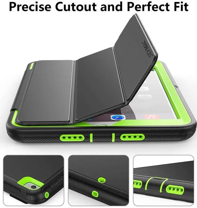 Alt view image 3 of 5 - SEYMAC for iPad Mini 5 / Mini 4 Case 7.9", Sturdy Heavy Duty Shockproof Protection Folio Stand Case with Smart Cover Auto Sleep/Wake for iPad Mini 5th / 4th Generation, Black/Green