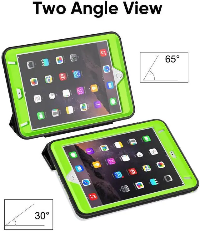 Alt view image 4 of 5 - SEYMAC for iPad Mini 5 / Mini 4 Case 7.9", Sturdy Heavy Duty Shockproof Protection Folio Stand Case with Smart Cover Auto Sleep/Wake for iPad Mini 5th / 4th Generation, Black/Green