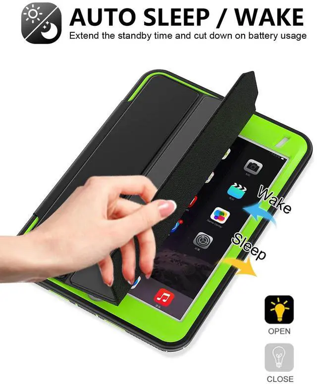 Alt view image 5 of 5 - SEYMAC for iPad Mini 5 / Mini 4 Case 7.9", Sturdy Heavy Duty Shockproof Protection Folio Stand Case with Smart Cover Auto Sleep/Wake for iPad Mini 5th / 4th Generation, Black/Green
