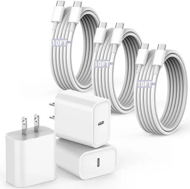 Main image of 10FT Fast Charging Cord for iPhone 16 15,3Pack Extra Long 10Foot USB C to Type C Charger Cable 20W USB C Charger Block Cube Super Quick Charging for iPhone 16 15 Pro/Plus/Pro/Pro Max,iPad Pro/Air/Mini