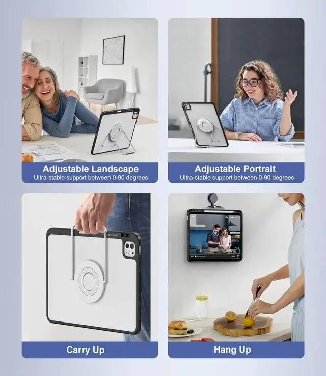 Alt view image 4 of 5 - Rotating Case for iPad Air 11 Inch (M3/M2, 2025/2024), iPad Pro 11 Inch (4th/3rd/2nd/1st) & Air 5/4 with Pencil Holder, 360 Degree Rotating Stand for Portrait/Landscape Modes, Case with Stand, Black