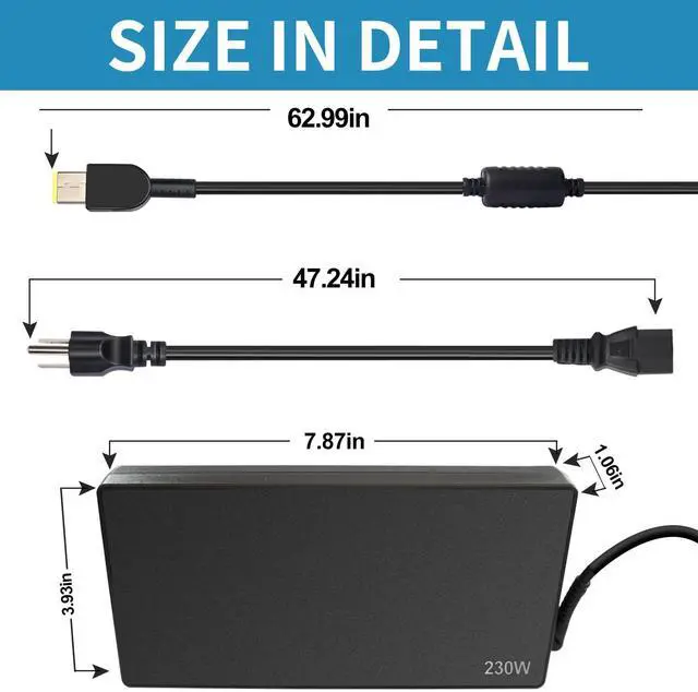 Alt view image 4 of 5 - 230W Laptop Charger for Lenovo Legion 5 7 5P C7 S7 Y540 Y545 Y740 Y730 Y900 Y910 Y920 Y7000, Thinkpad P73 P53 P72 P52 P71 P51 P70, 20V 11.5A Slim Tip AC Adapter Power Cord