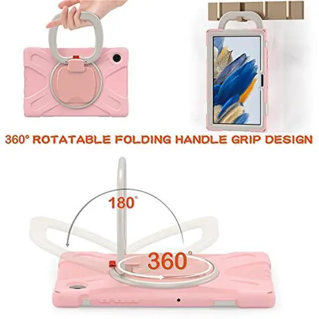 Alt view image 3 of 5 - 360 Rotation Case for Samsung Galaxy Tab A8 10.5" Sturdy Cover Rotate Ring Stand Shoulder Carrying Strap Hand Strap Rugged Children Adults Outdoor Case, Pink