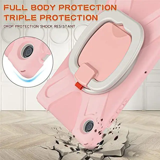 Alt view image 5 of 5 - 360 Rotation Case for Samsung Galaxy Tab A8 10.5" Sturdy Cover Rotate Ring Stand Shoulder Carrying Strap Hand Strap Rugged Children Adults Outdoor Case, Pink
