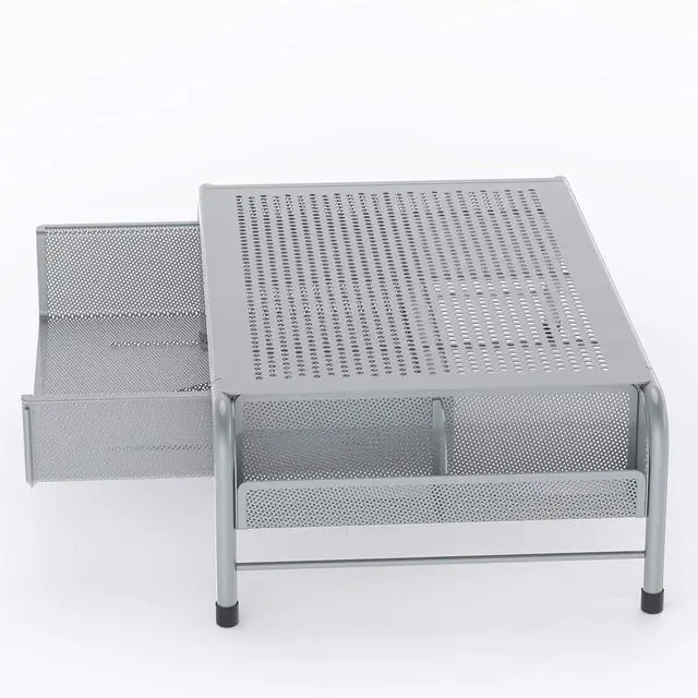 Alt view image 4 of 4 - Simple Houseware Metal Desk Monitor Stand Riser with Organizer Drawer, Silver