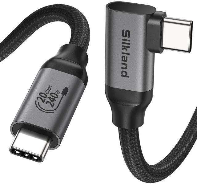 Main image of Silkland USB C Monitor Display Cable Right Angle 6.6FT/2M [5K/4K@60Hz 8K@30Hz], 90 Degree USB C 3.2 Gen 2x2 Video Cable, 20Gbps Data Transfer, 240W Fast PD Compatible for MacBook, iPad, iPhone 16