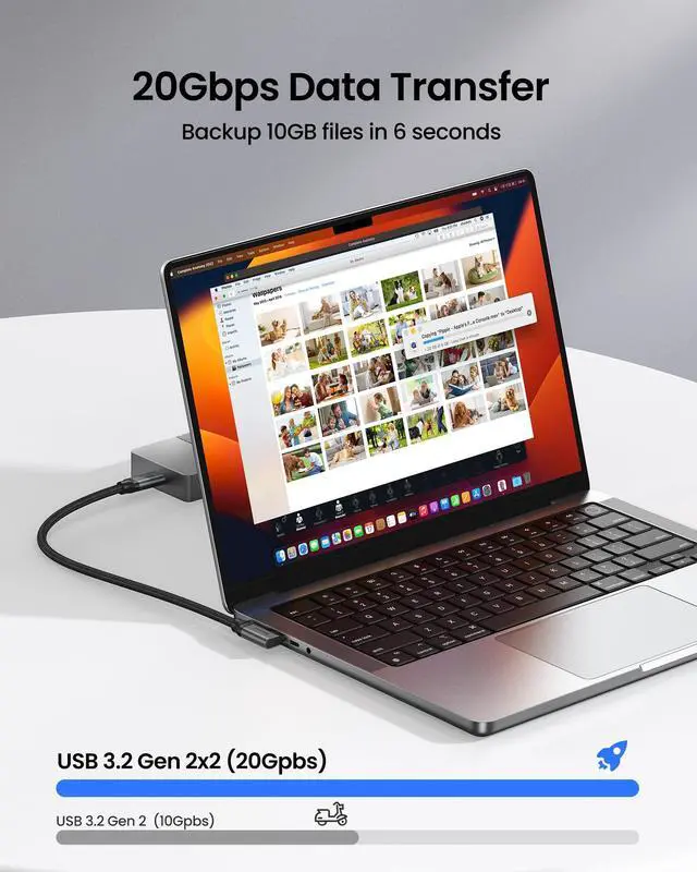 Alt view image 5 of 5 - Silkland USB C Monitor Display Cable Right Angle 6.6FT/2M [5K/4K@60Hz 8K@30Hz], 90 Degree USB C 3.2 Gen 2x2 Video Cable, 20Gbps Data Transfer, 240W Fast PD Compatible for MacBook, iPad, iPhone 16