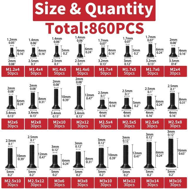Alt view image 2 of 5 - SAHHIVRM 860 PCS Small Computer Screws Assortment Kit, Black Tiny Eyeglass Screws M1.2 M1.4 M1.7 M2 M2.5 M3, PC & Laptop SSD Hard Drive CPU Cooler Screw, M.2 Electronic Screw Set