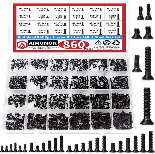 Main image of SAHHIVRM 860 PCS Small Computer Screws Assortment Kit, Black Tiny Eyeglass Screws M1.2 M1.4 M1.7 M2 M2.5 M3, PC & Laptop SSD Hard Drive CPU Cooler Screw, M.2 Electronic Screw Set