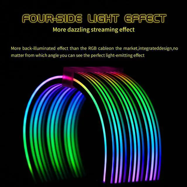 Alt view image 3 of 5 - Sirlyr 24 Pin RGB Cable,RGB PSU Cables Extensions - 5V 3Pin Addressable ARGB Motherboard Power Supply fit Black PC Case Build Black Style