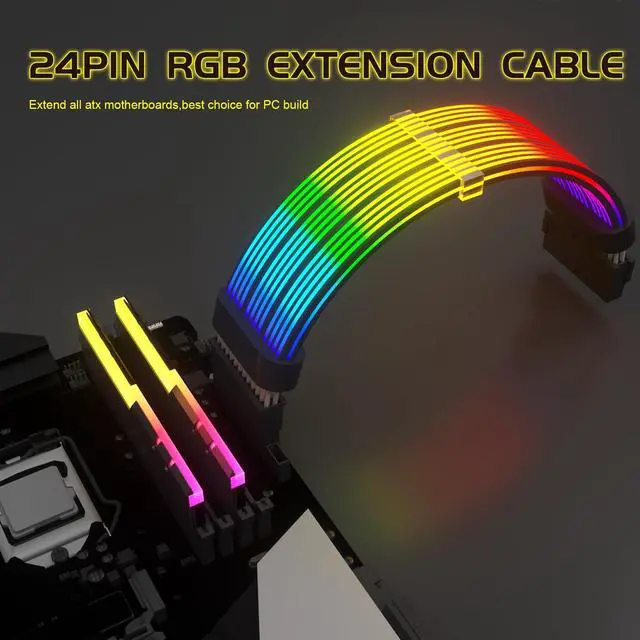 Alt view image 4 of 5 - Sirlyr 24 Pin RGB Cable,RGB PSU Cables Extensions - 5V 3Pin Addressable ARGB Motherboard Power Supply fit Black PC Case Build Black Style