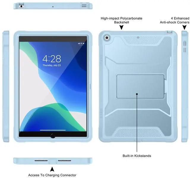 Alt view image 3 of 5 - Soke Case for iPad 9th/8th/7th Generation 10.2-Inch (2021/2020/2019 Release), with Built-in Screen Protector and Kickstand, Rugged Full Body Protective Cover for Apple iPad 10.2 Inch - Ice Blue