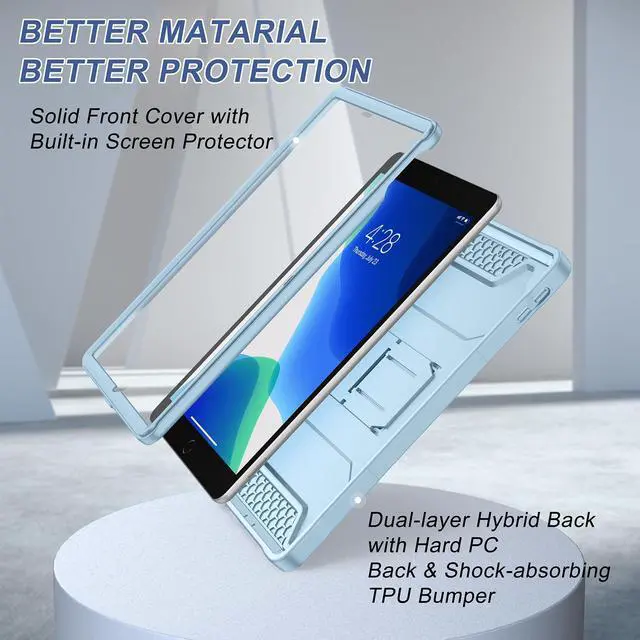 Alt view image 4 of 5 - Soke Case for iPad 9th/8th/7th Generation 10.2-Inch (2021/2020/2019 Release), with Built-in Screen Protector and Kickstand, Rugged Full Body Protective Cover for Apple iPad 10.2 Inch - Ice Blue