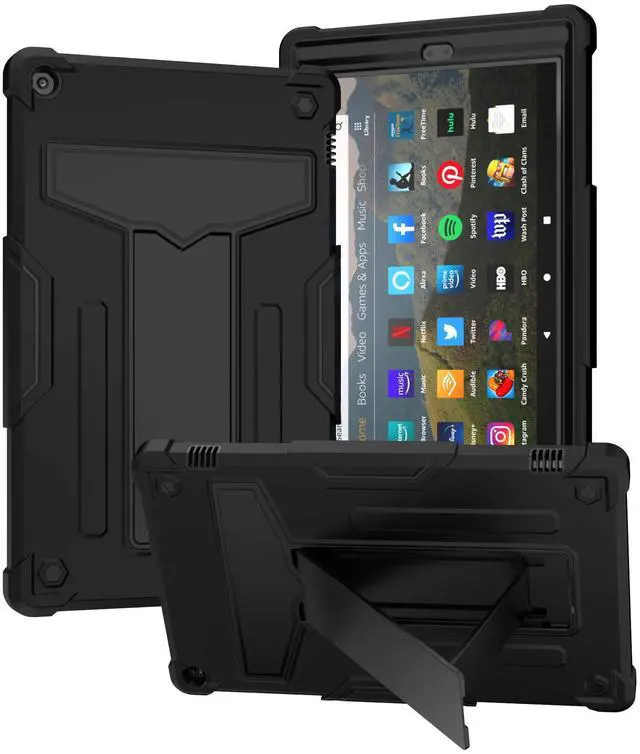Main image of Shockproof Case for Fire HD 10 Tablet (7th/9th Generation, 2017/2019 Version), Techcircle Multi-Angle Heavy Duty Bumper Defender Child Proof Rugged Case w/Kickstand Silicone Hybrid Cover, Black